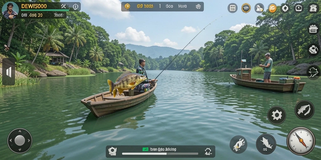 Screenshot DEWI5000 menampilkan gameplay memancing yang imersif dan mendebarkan.
