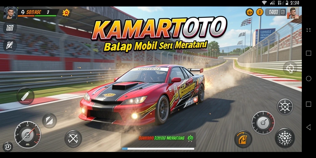 Tampilan gameplay balap mobil KAMARTOTO yang menegangkan.