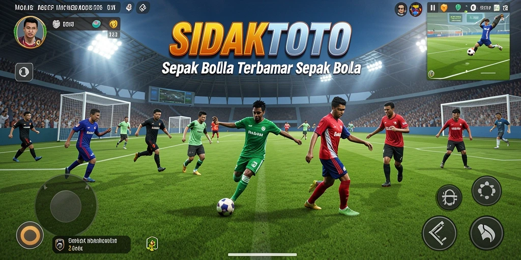 Tangkapan layar dari gameplay SIDAKTOTO yang menampilkan aksi pertandingan sepak bola.
