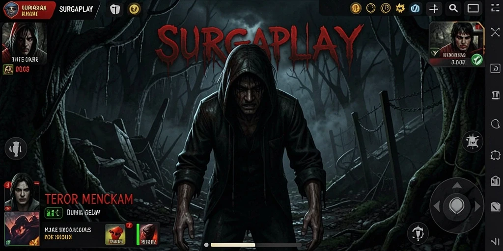 Screenshot utama SURGAPLAY menampilkan suasana mencekam dalam gameplay horror.